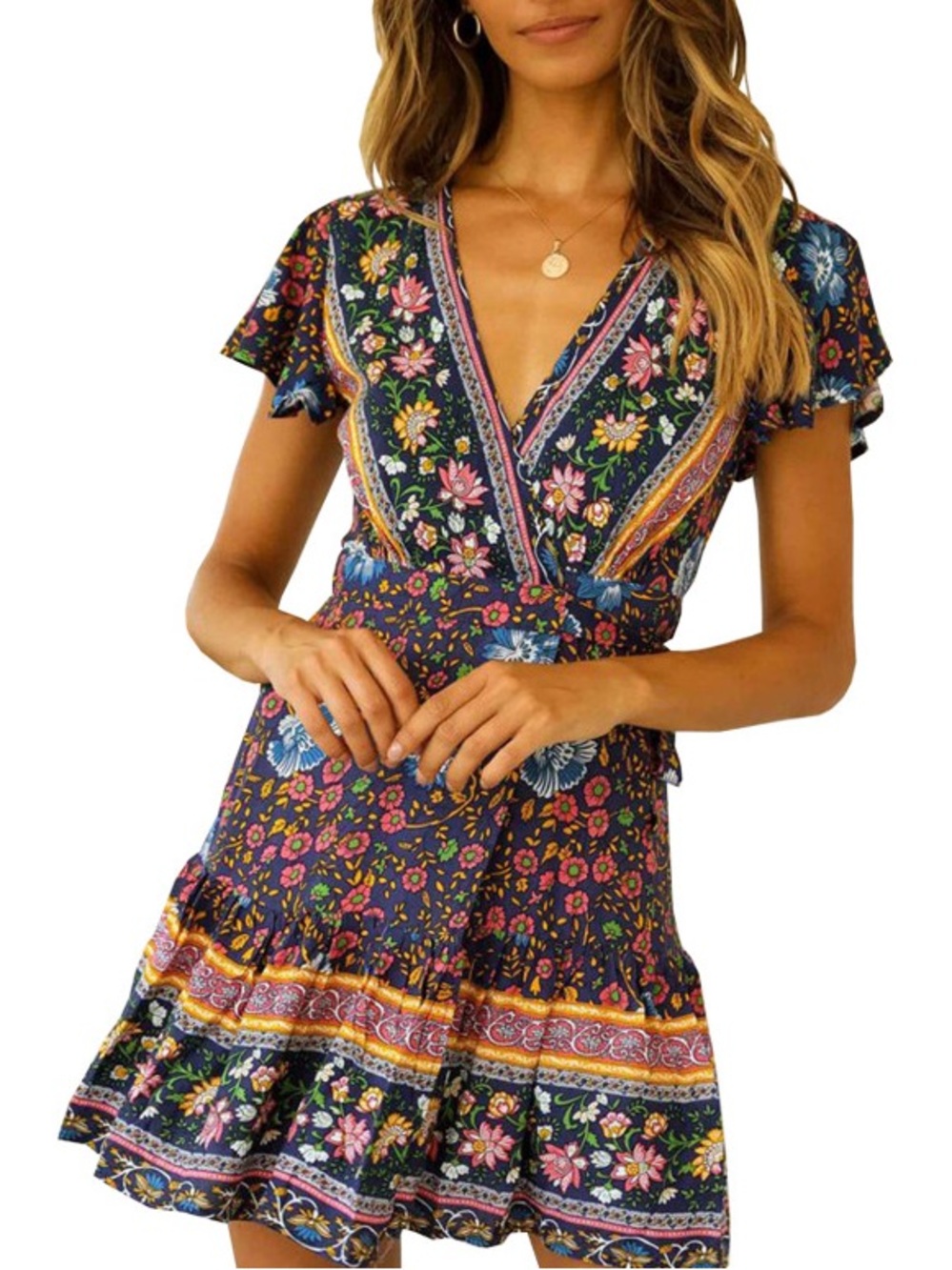 R. Vivimos Floral Print Wrap Dress